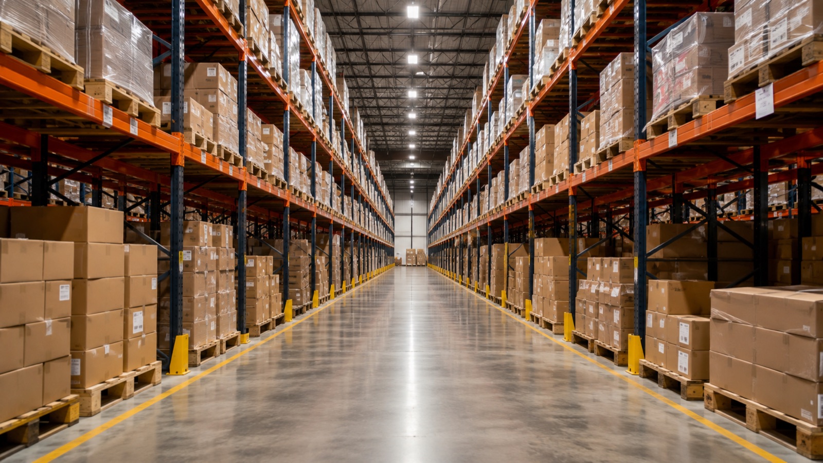Uptime warehouse aisle with racked inventory